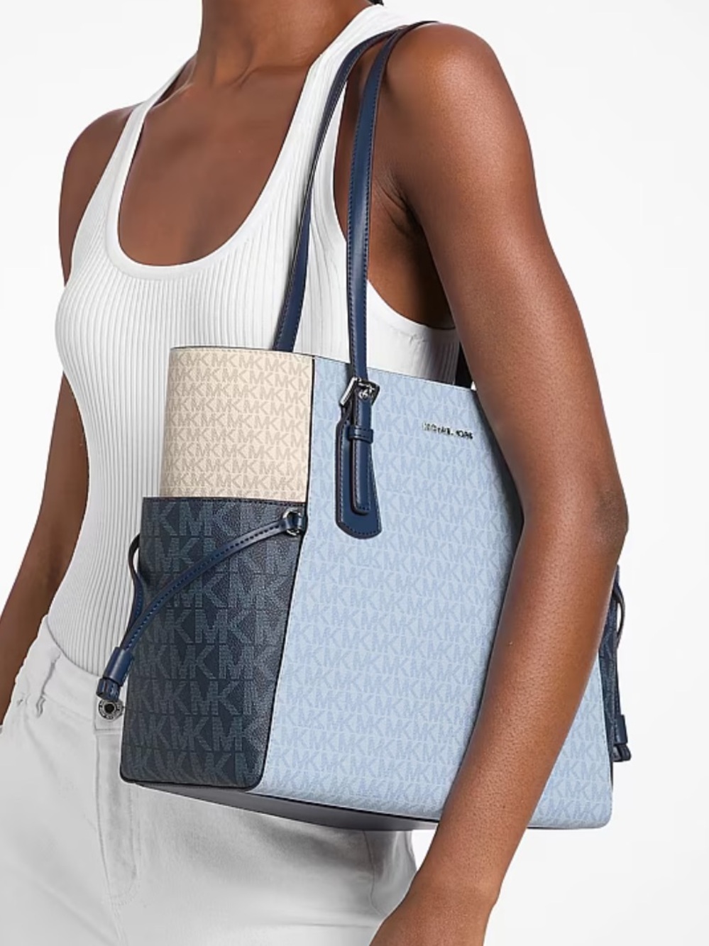 Michael Kors Voyager Large Color-Block Signature Logo Tote Shoulder Bag